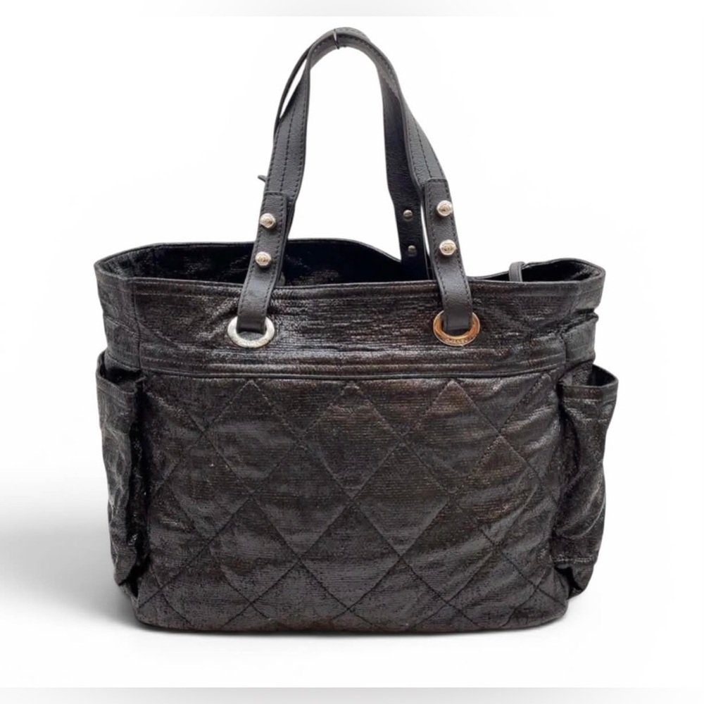 Chanel Paris Biarritz Matelasse Leather Black Tote Bag W/Pouch - Picture 5 of 16